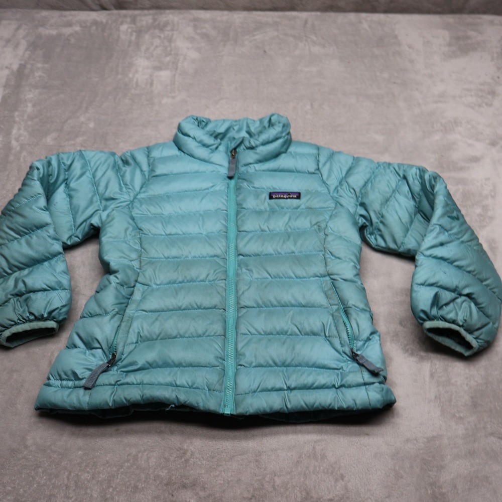 Patagonia Down Sweater Jacket Girls XS 5-6 Blue Full Zip Light Quilted Puffer